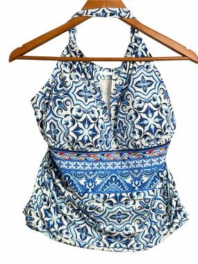La Blanca 2- Piece Tankini Blue and White Printed Halter
